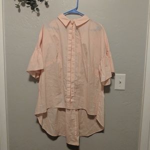 Button down bell sleeve high low blouse